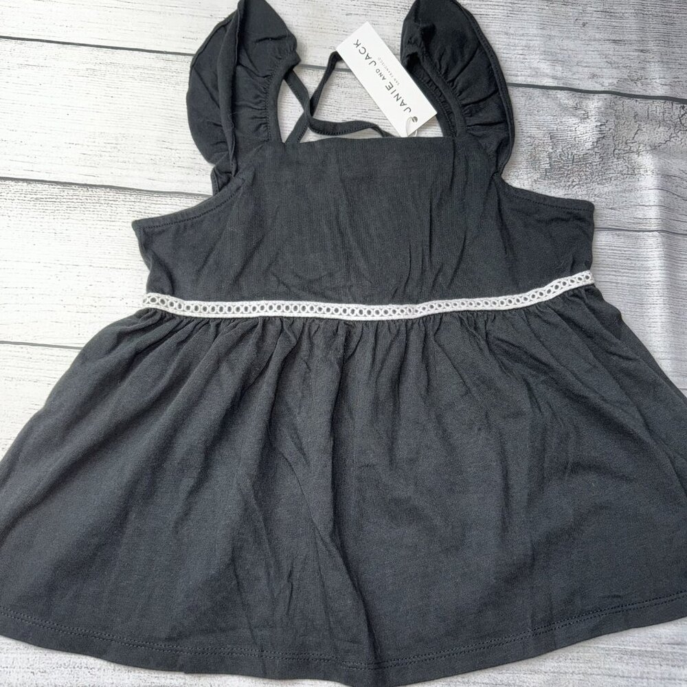 Janie And Jack Size 7 Black Ruffle Tank Top NEW - Picture 1 of 4
